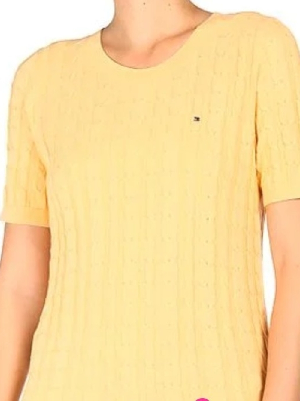 Tommy Hilfiger Light Yellow Cable-Knit Short Sleeve Top